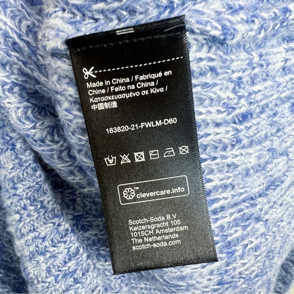 Scotch & Soda Alpaca Blend EUC Loose-Knit Puff Shoulder Heather Blue Sweater L - Picture 8 of 12